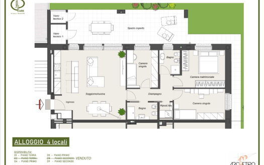 AMPI 4 LOCALI + CUCINA ABITABILE – RESIDENZA GREENPARK – via Toscana, Biassono (MB)
